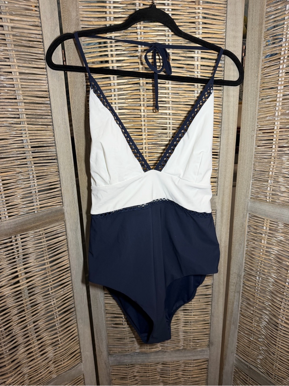 Reiss Navy and White Halter One-Piece Swimsuit - size 12
